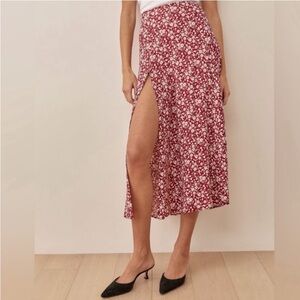 Reformation Red Floral Midi Skirt